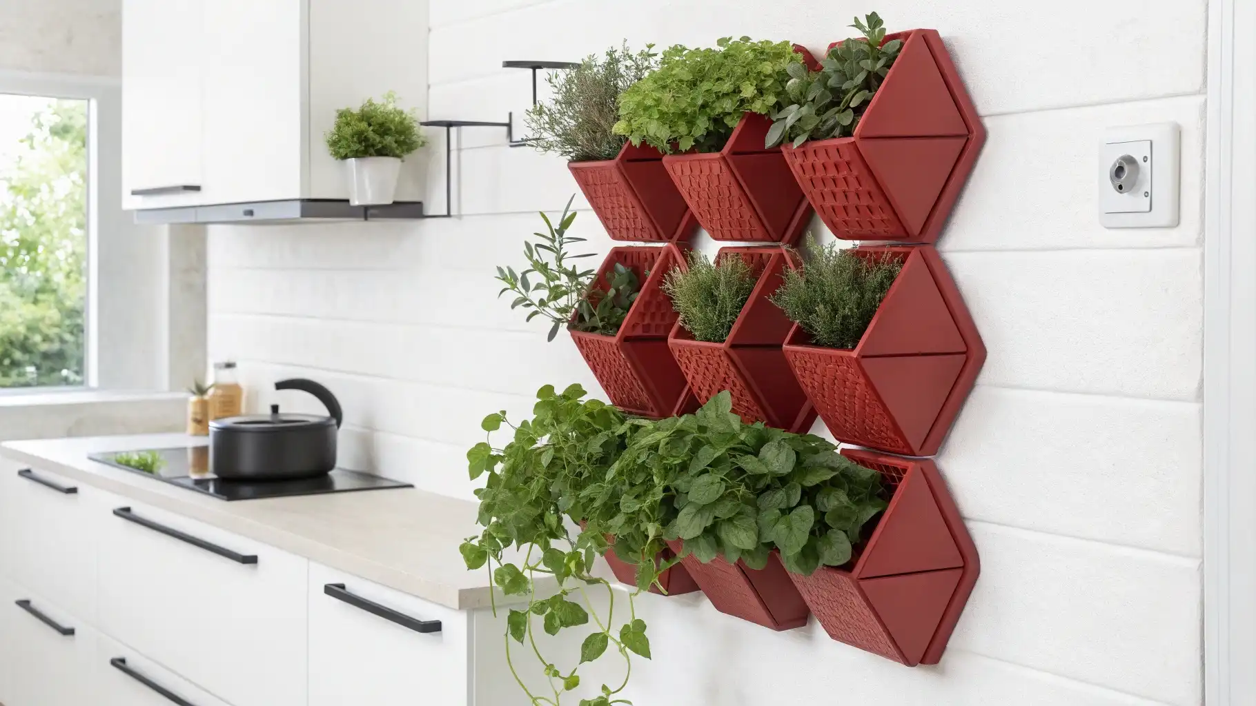 Modular Hexagonal Cherry Red Wall Planter System
