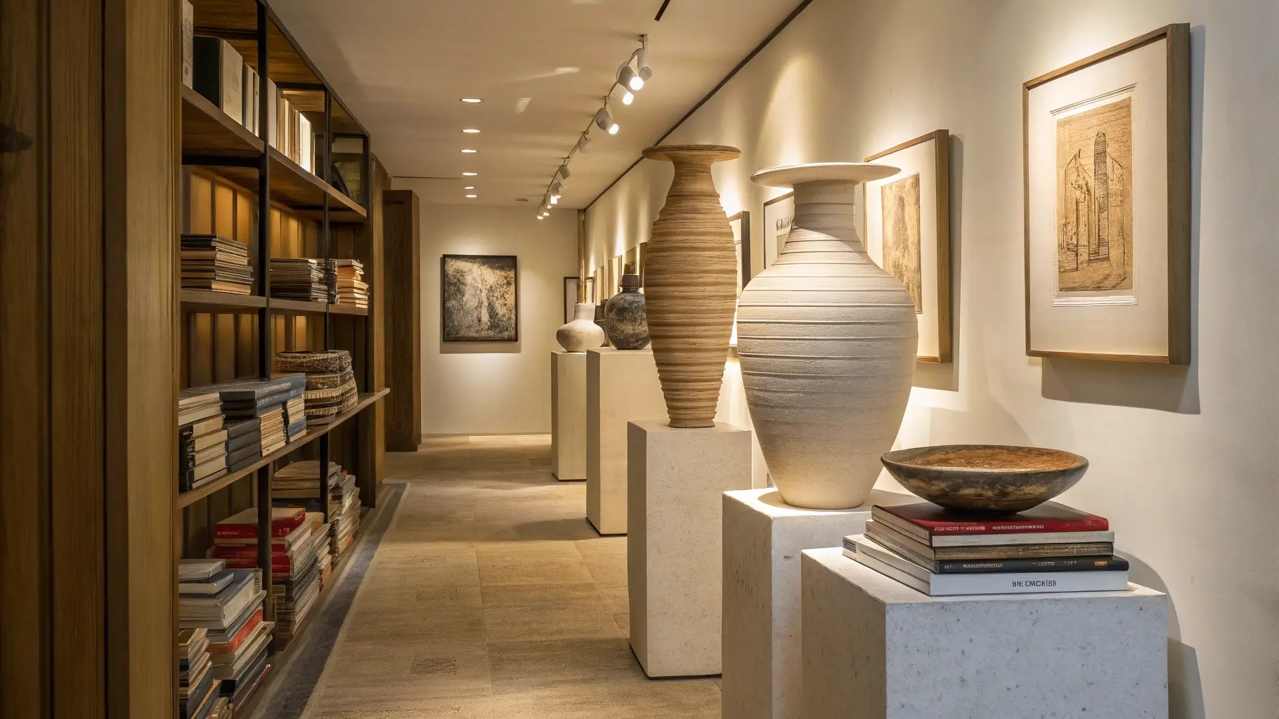 Museum-Quality Display Corridor with Sculptural Elements