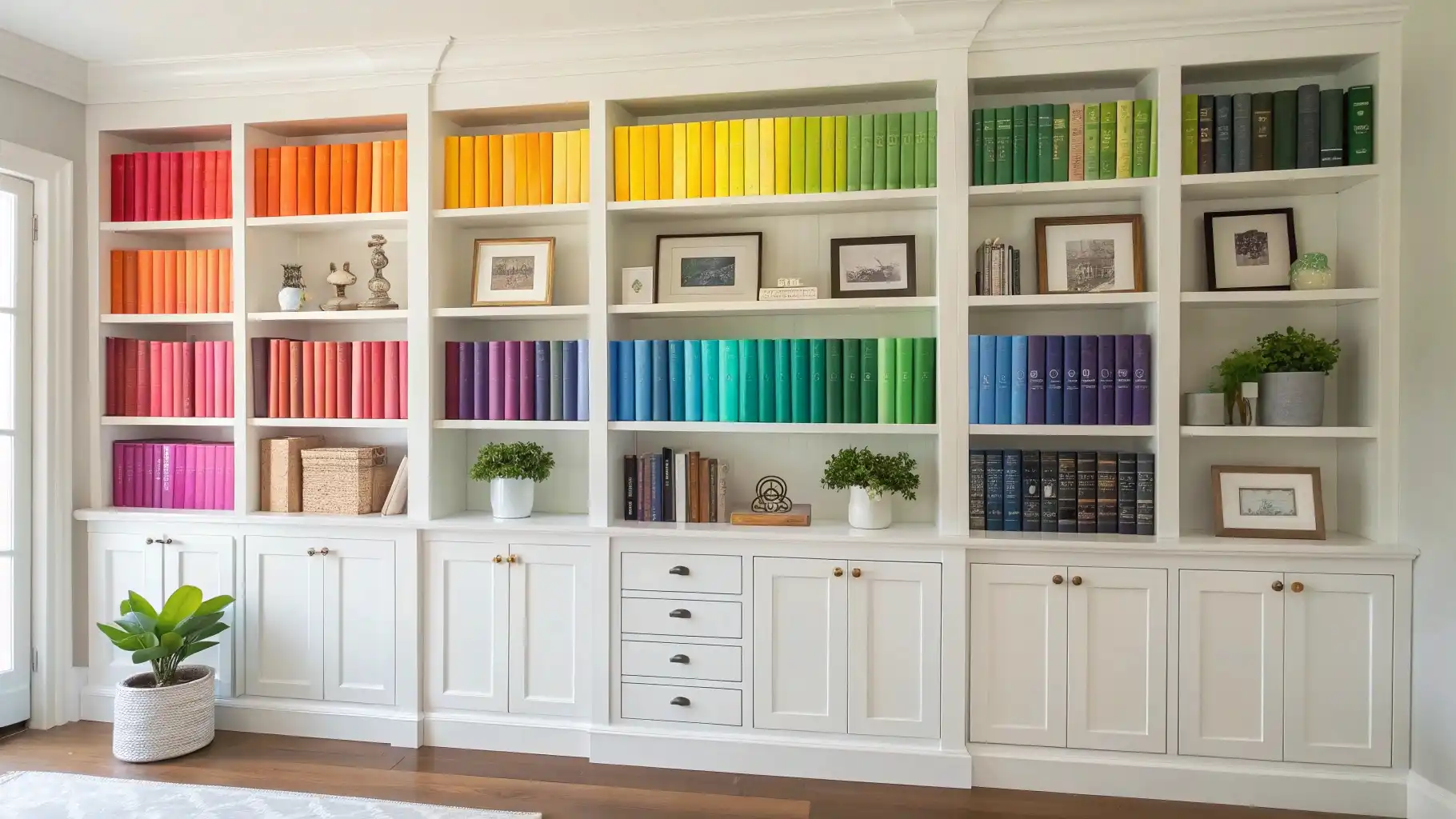 Organize Books by Color for Rainbow Shelving