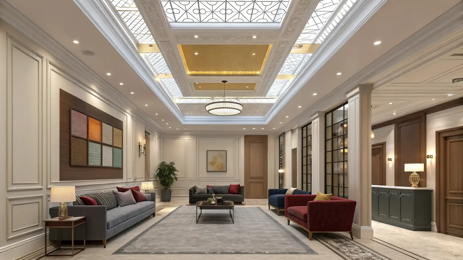 Ornate Coffered Skylights with Decorative Metalwork