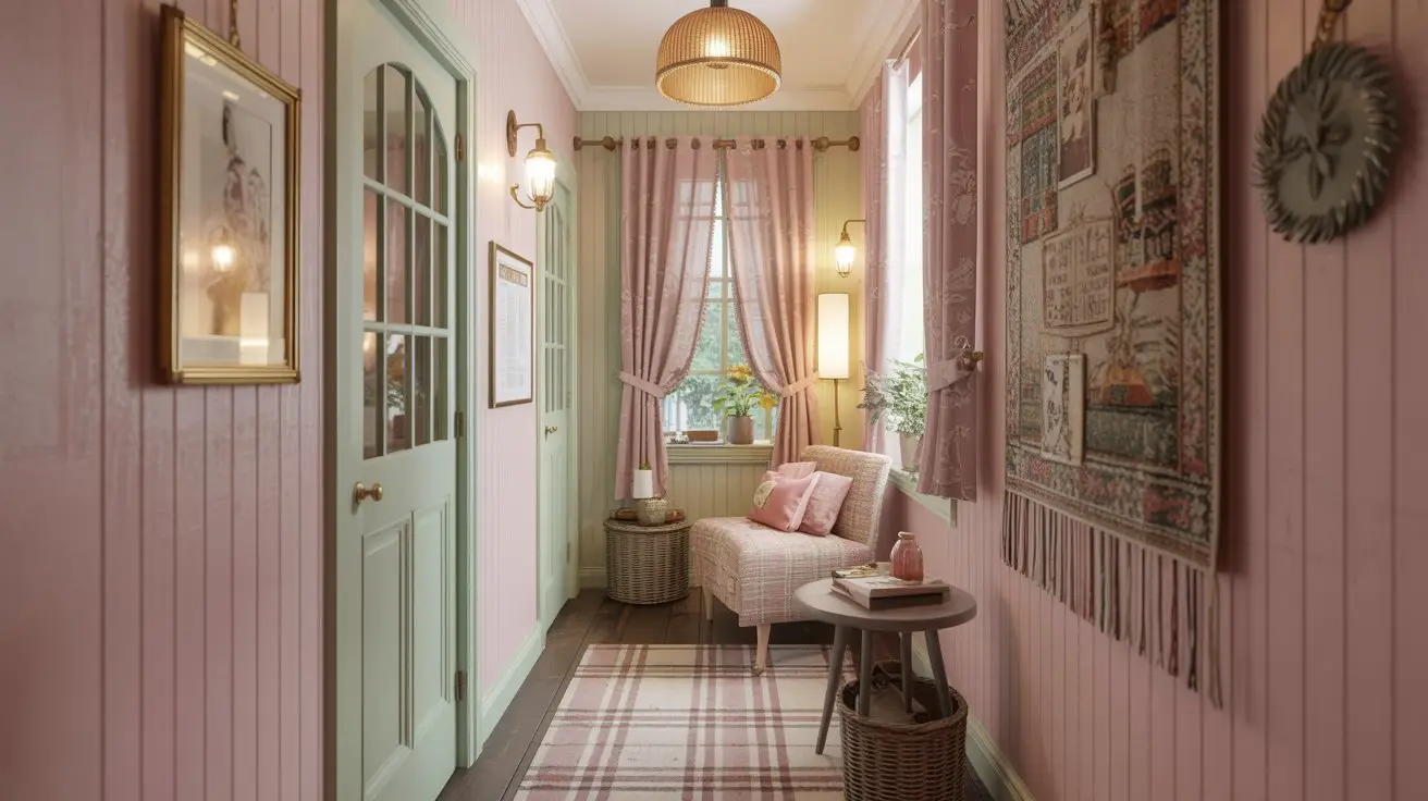 Pink-Shiplap Corridor with Functional Comfort