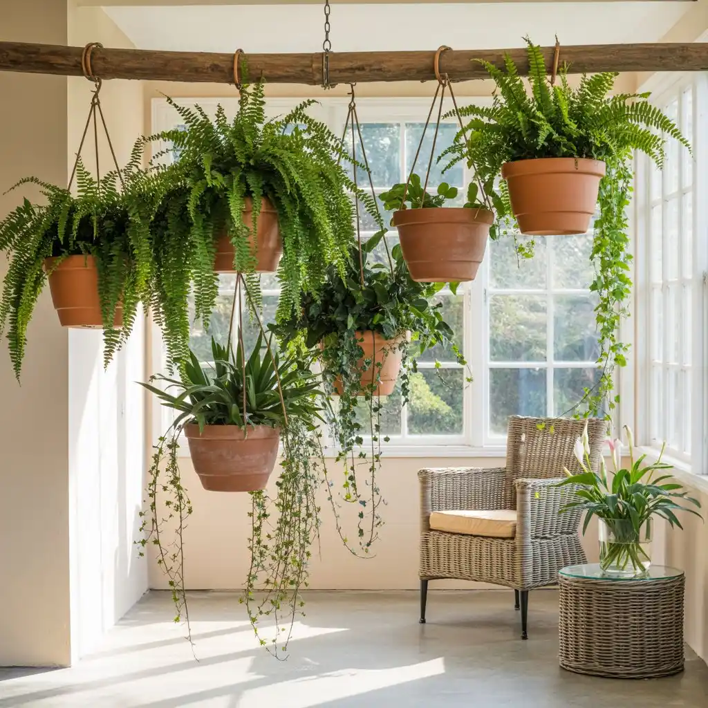 Rustic Beam Hanging Plant Arrangement
