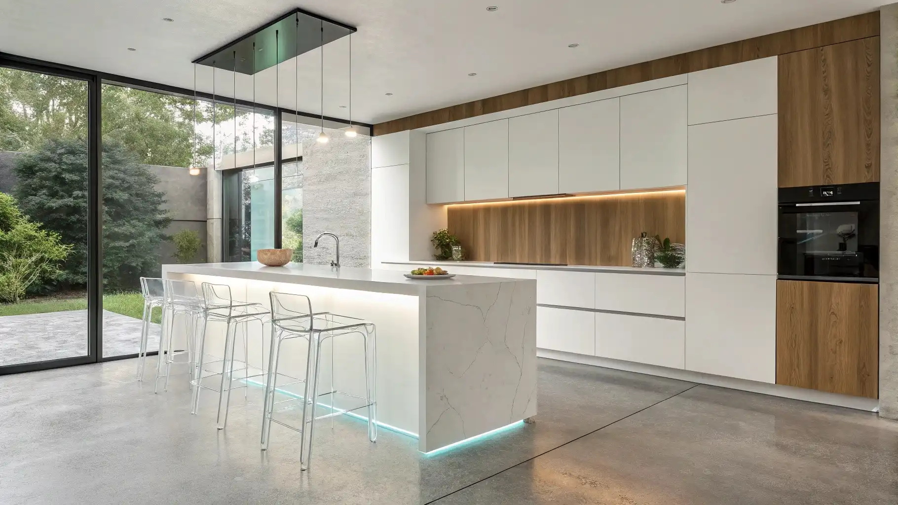 Seamless Kitchen Island with Transparent Bar Seating