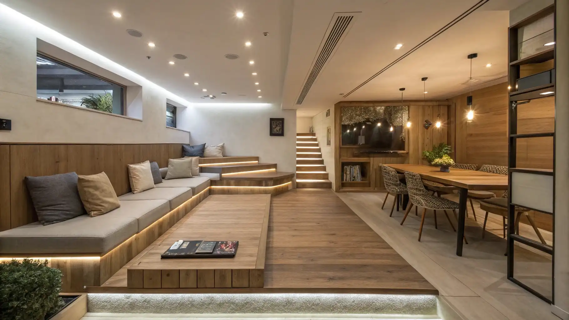 Sunken Living Area with Tiered Seating Zones