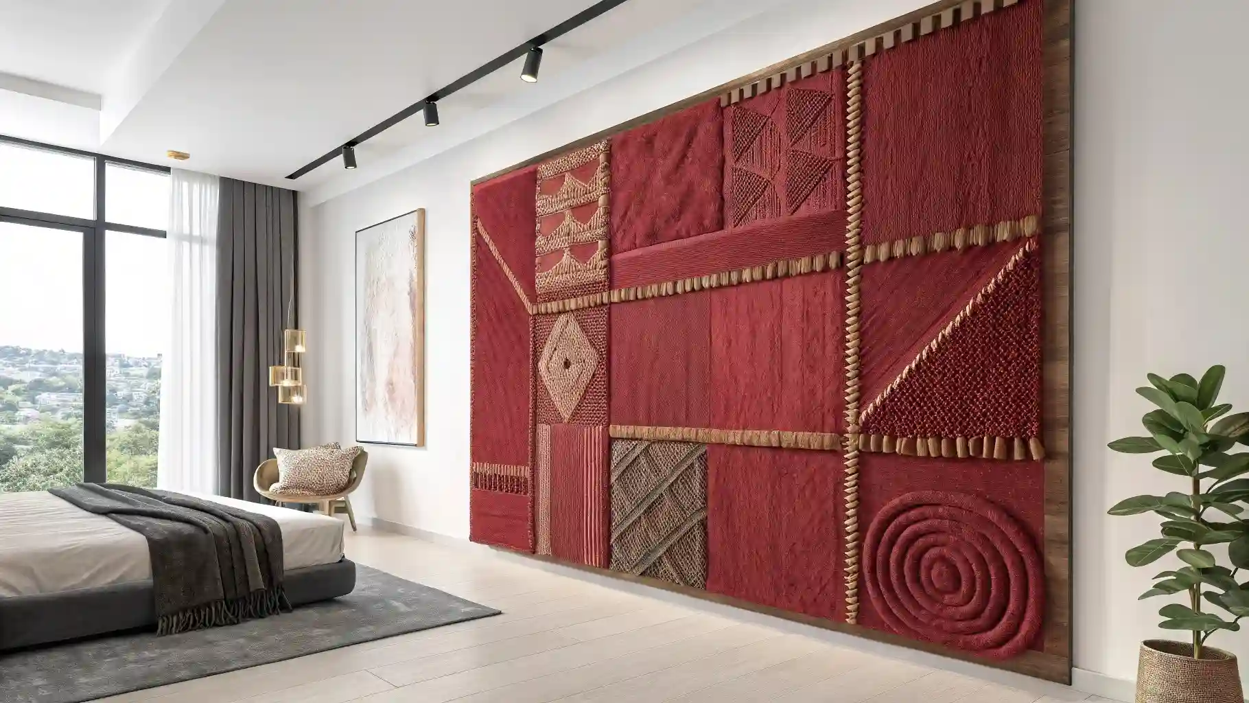 Textural Cherry Red Wall Art Tapestry