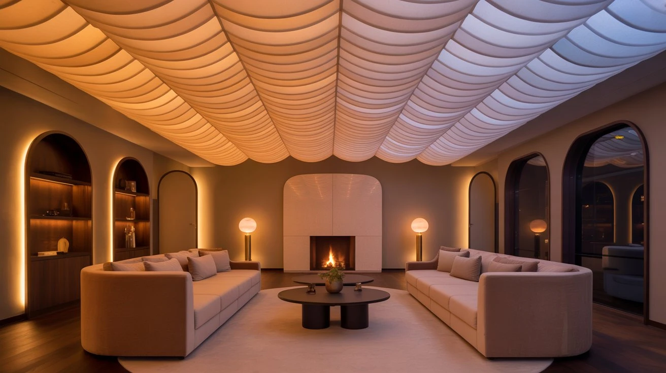 Textured Fabric Ceiling with Warm Gradient Lighting