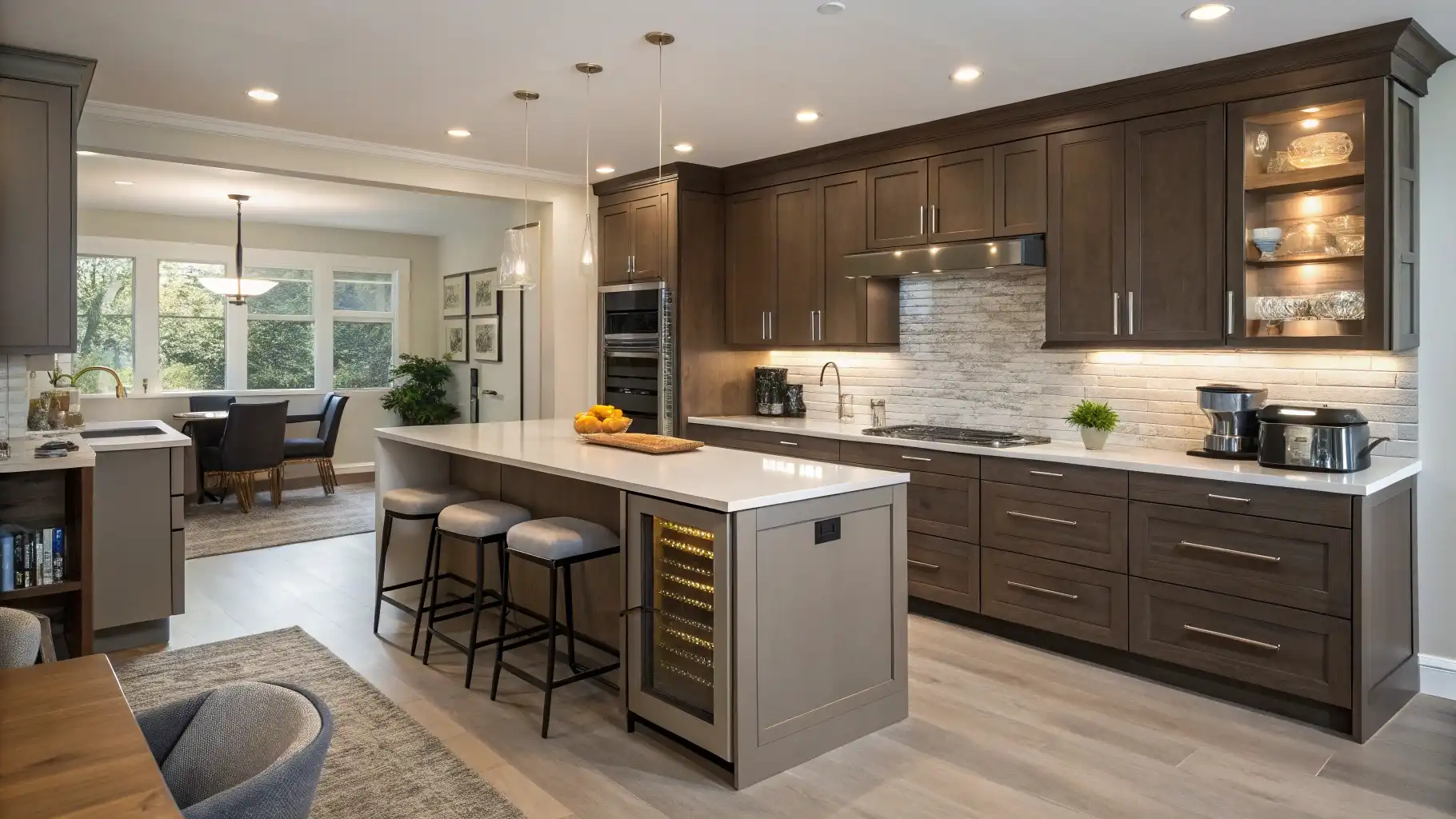 Two-Tone Peninsula with Built-in Wine Cooler