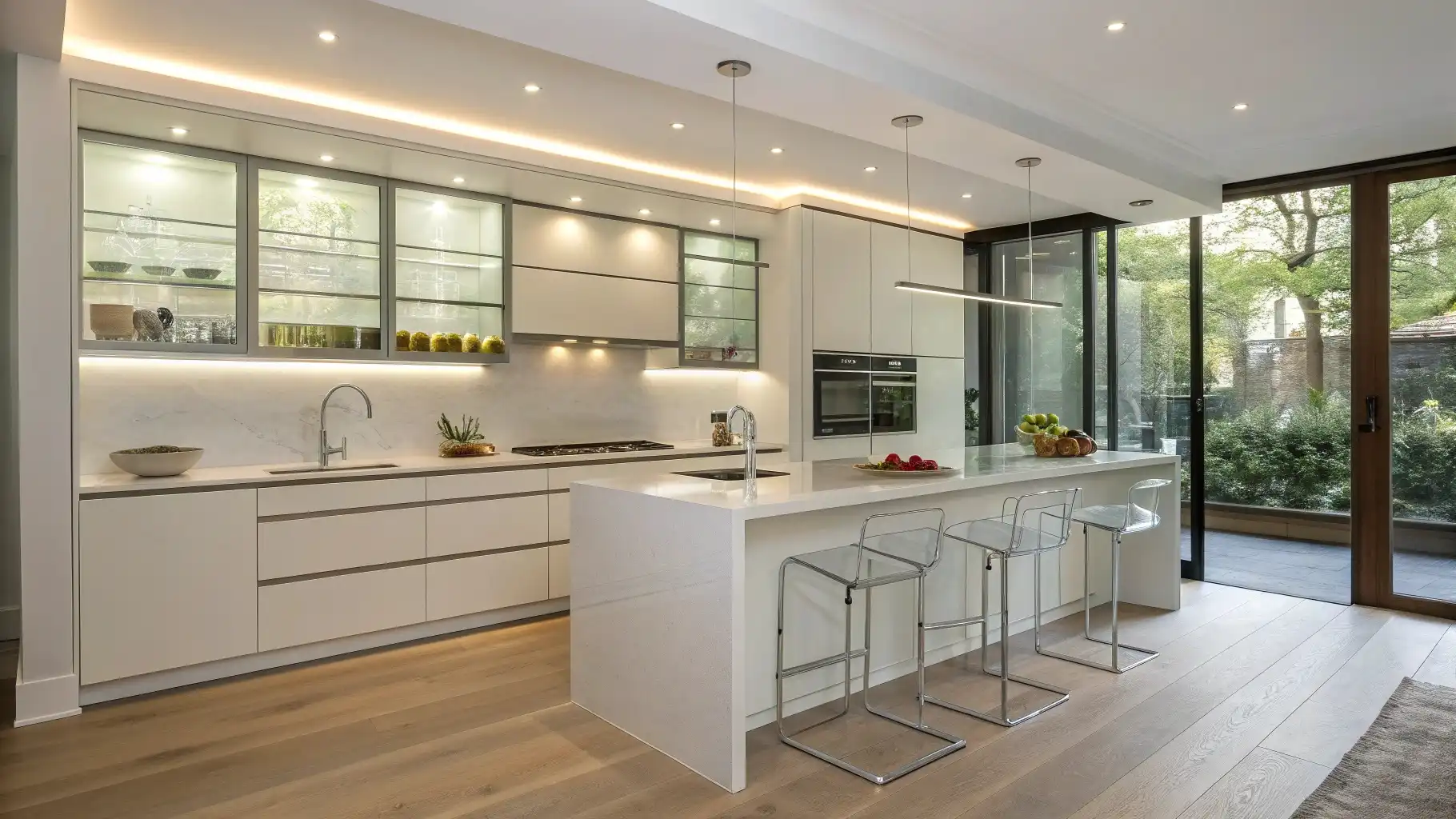 Ultra-Modern White Peninsula with Glass Elements