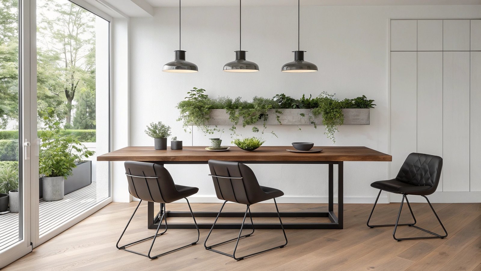 Wall-Mounted Herb Garden Above Dining Table